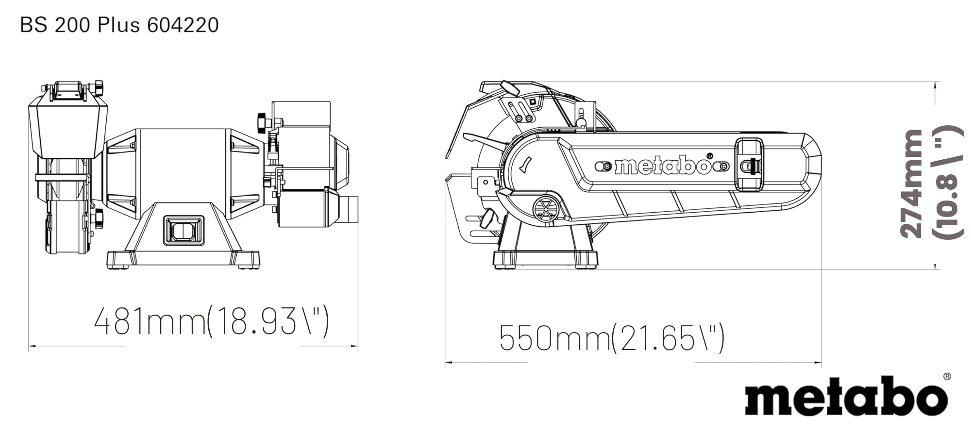metabo BS 200 Plus Schleifmaschine, Elektrisch, Schärfgerät Holzschleifer | Schleifbock Kombimaschine mit Absaugung zum Entrosten, Messer Schärfmaschine, inkl. Schleifscheibe, Band & Zubehör