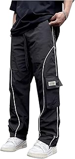 Pantalones deportivos apilados Y2k para hombre, pantalones holgados de pierna ancha con bolsillo con solapa