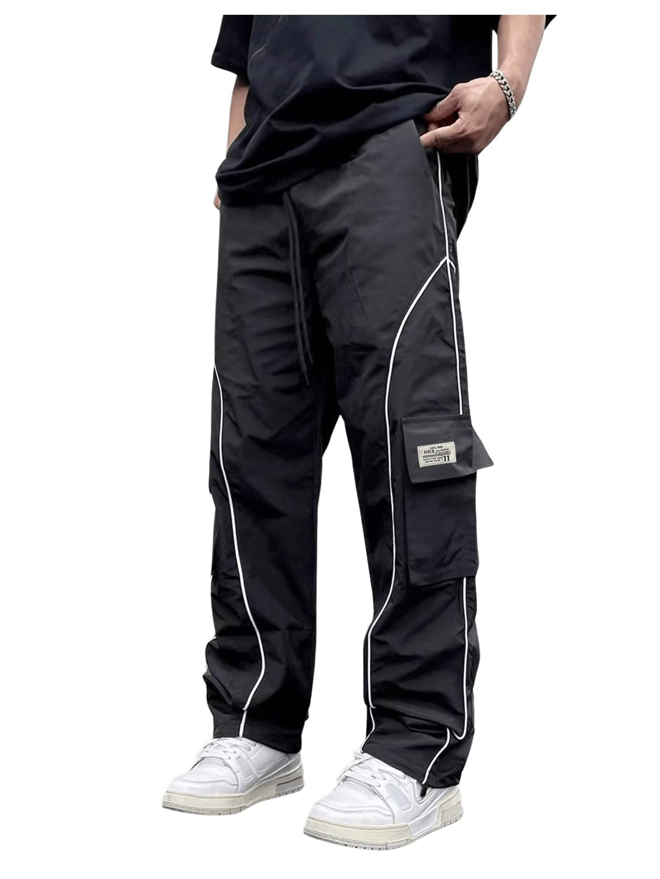 GORGLITTER Men's Stacked Y2k Sweatpants Baggy Wide Leg Track Pants with Flap Pocket