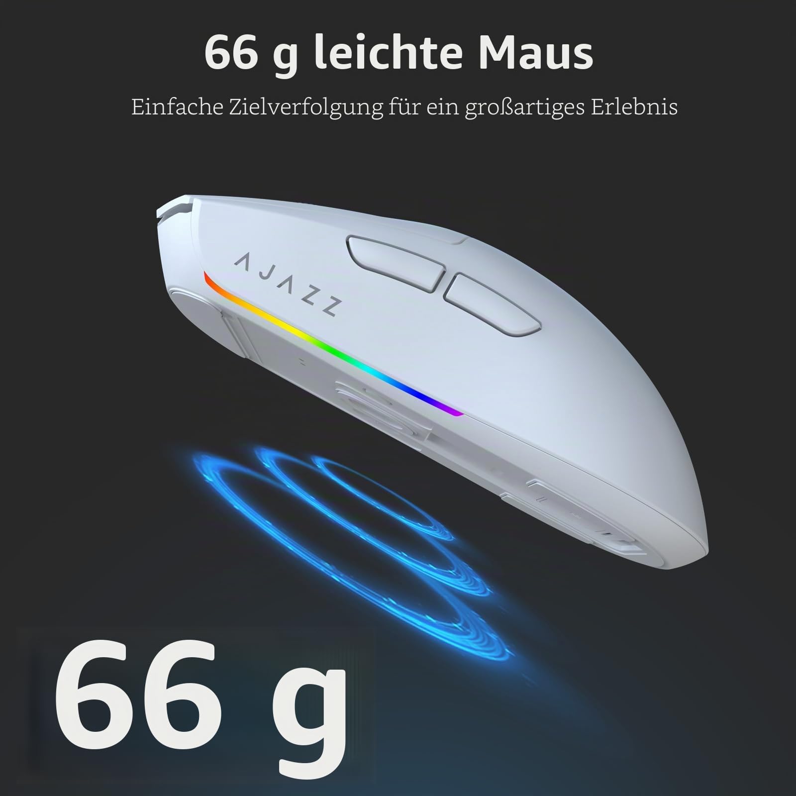 AJAZZ AJ139 V2 MC Wireless Gaming Mouse, PAW3311 Sensor, 24K DPI, 2.4G/USB-C/BT, 66g, White