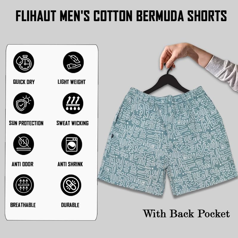 Image of Men's Cotton Shorts Waistband, Zip Fly, 1 Zip Pocket, Back Pockets (Pack of 2)