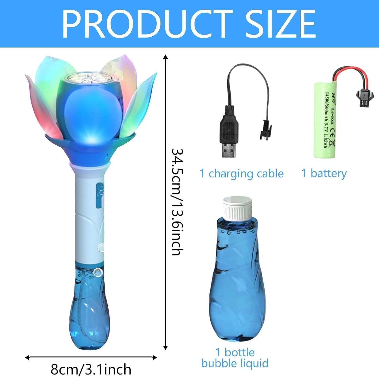 SAMVARDHAN Electric Bubble Stick for Kids, Automatic Bubble Machine 10000+ Bubbles Light Up Flower Bubble Wand Bubble Toys for Summer Outdoor Party Wedding (Blue) — Amazon image 8