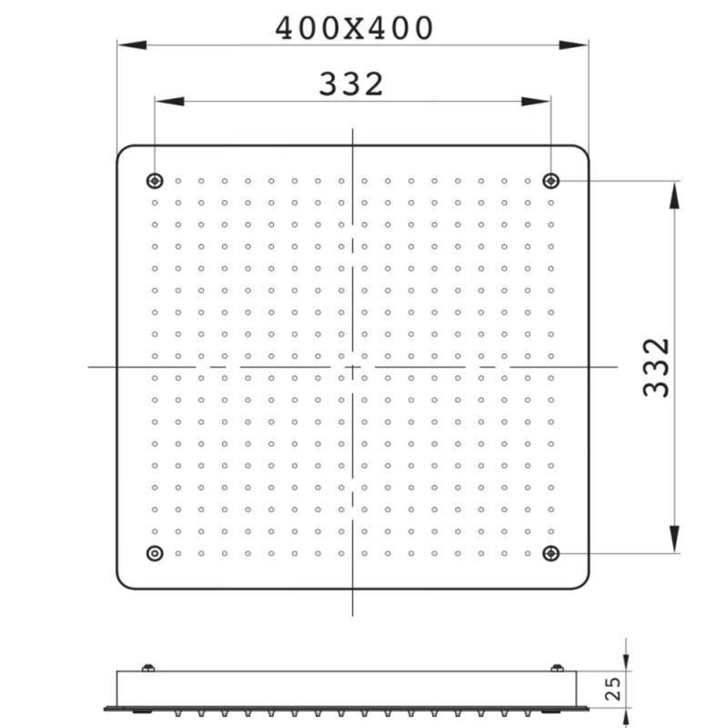 Ogomondo Soffione Doccia a Soffitto da Incasso Quadro Nero 400x400x2 mm 1 Getto 320 Ugelli Acciaio Finitura Nero Opaco con Scatola da Incasso