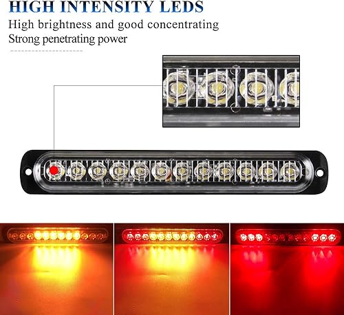 Miniatura 3 de Barra de luz estroboscópica de emergencia blanca de 12 LED, 18 modos intermitentes, montaje en superficie ultrafina, luz intermitente, luces de