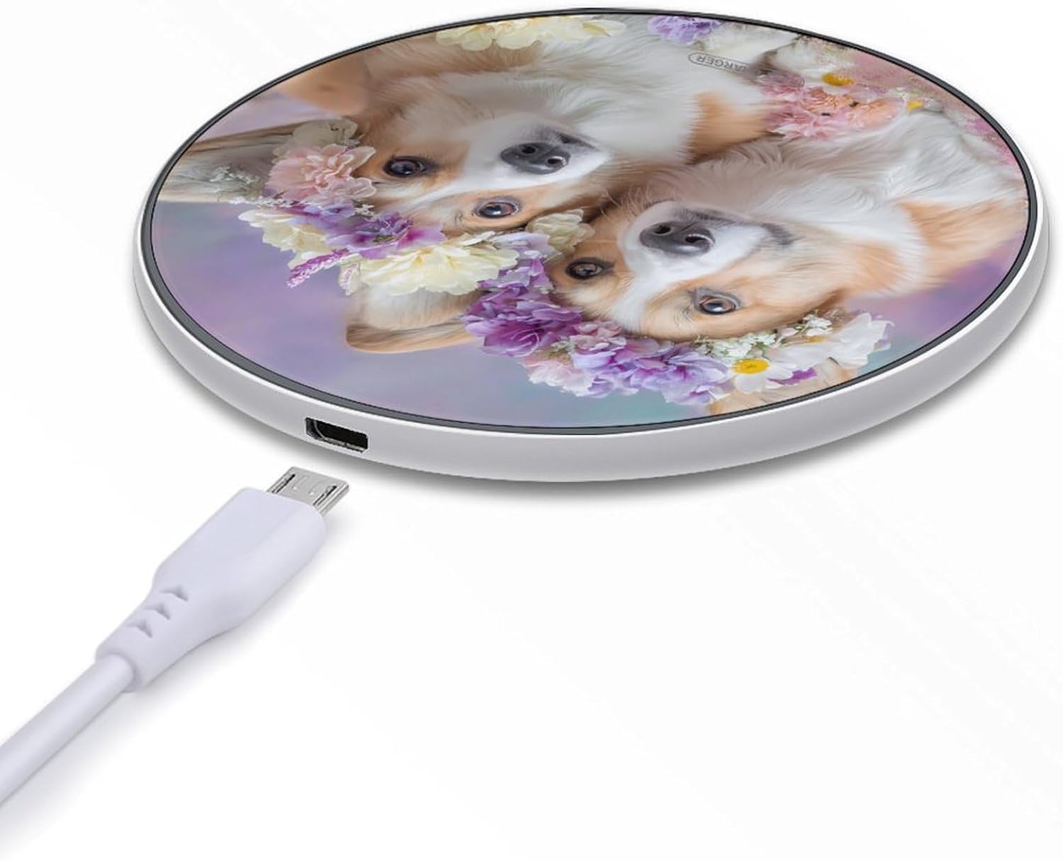 Corgi Dogs Pastel Flowers Slim 10W Fast Charging Pad image 5