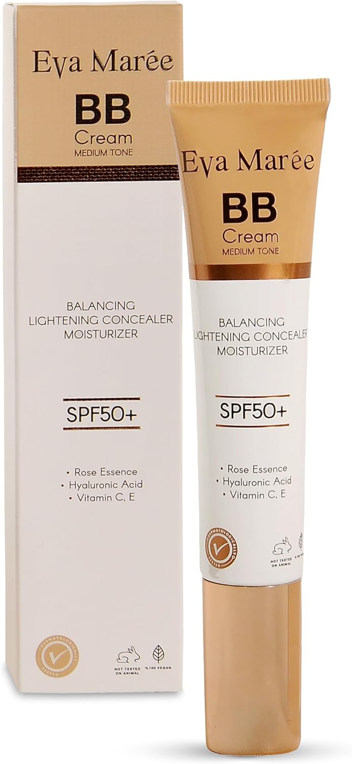 Eva Maree BB Cream, Medium Tone SPF50+, Balancing Lightening Concealer Tinted Moisturizing Cream with Hyaluronic Acid, 40ml