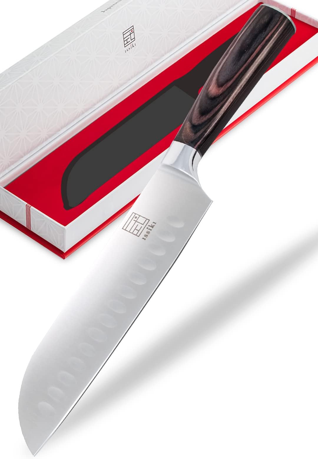 7-Inch Santoku Knife Directed by Japanese, Impressive Gift Idea, High-Carbon Stainless Steel Blade w/Prolonged Sharpness & Pakkawood Ergonomic Handle for Kitchen, Deluxe Gift Box