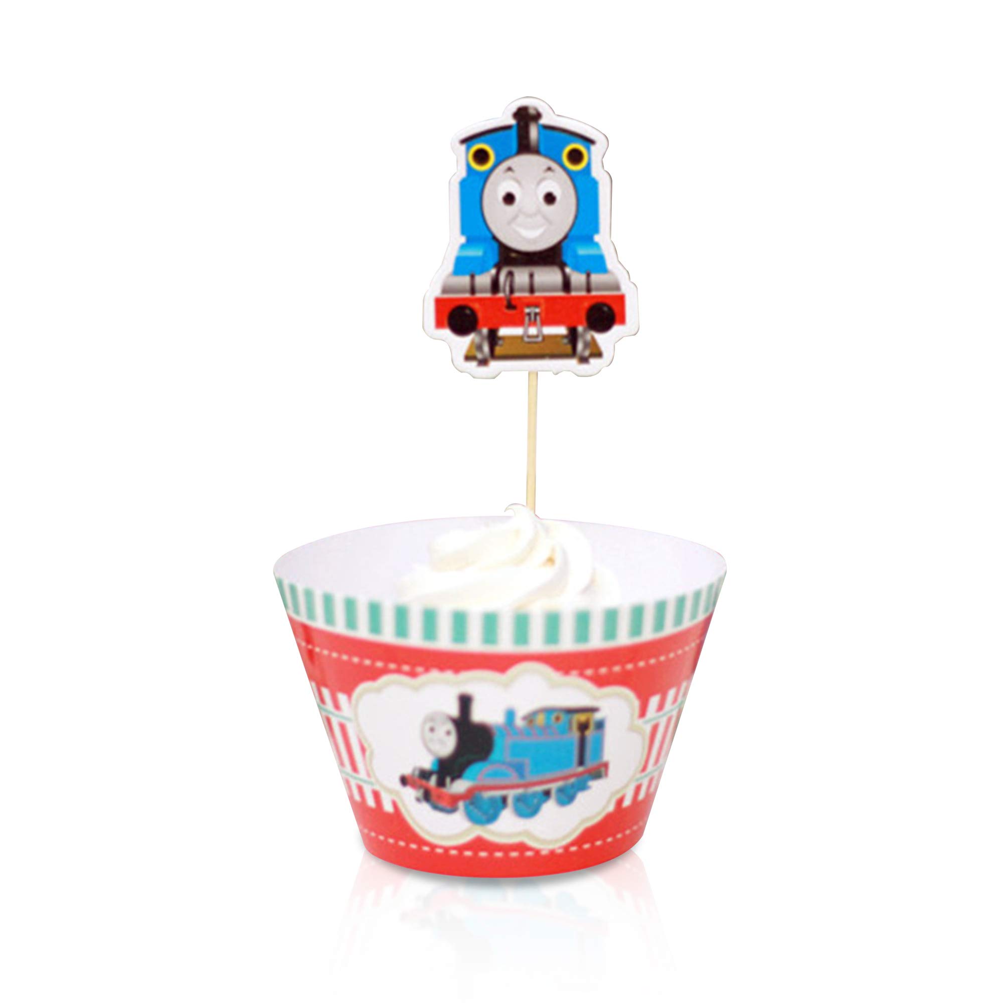 Thomas Transport fans 12 pcs Set Cupcake Wrappers and 12 Toppers Decoration Birthday Party Favors Supplies dozen set for Women.Not for children under