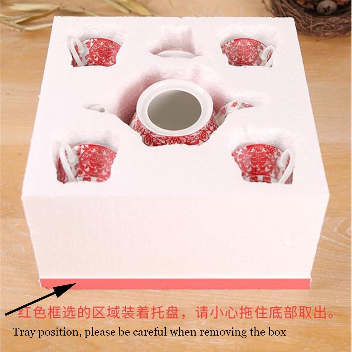 Chinesisches Tee-Geschenkset aus Porzellan, Teekanne mit 4 Tassen, Tablett für Erwachsene, Männer und Frauen, Teezeremonie, Hochzeit, Party, Heimdekoration (doppeltes Glück)