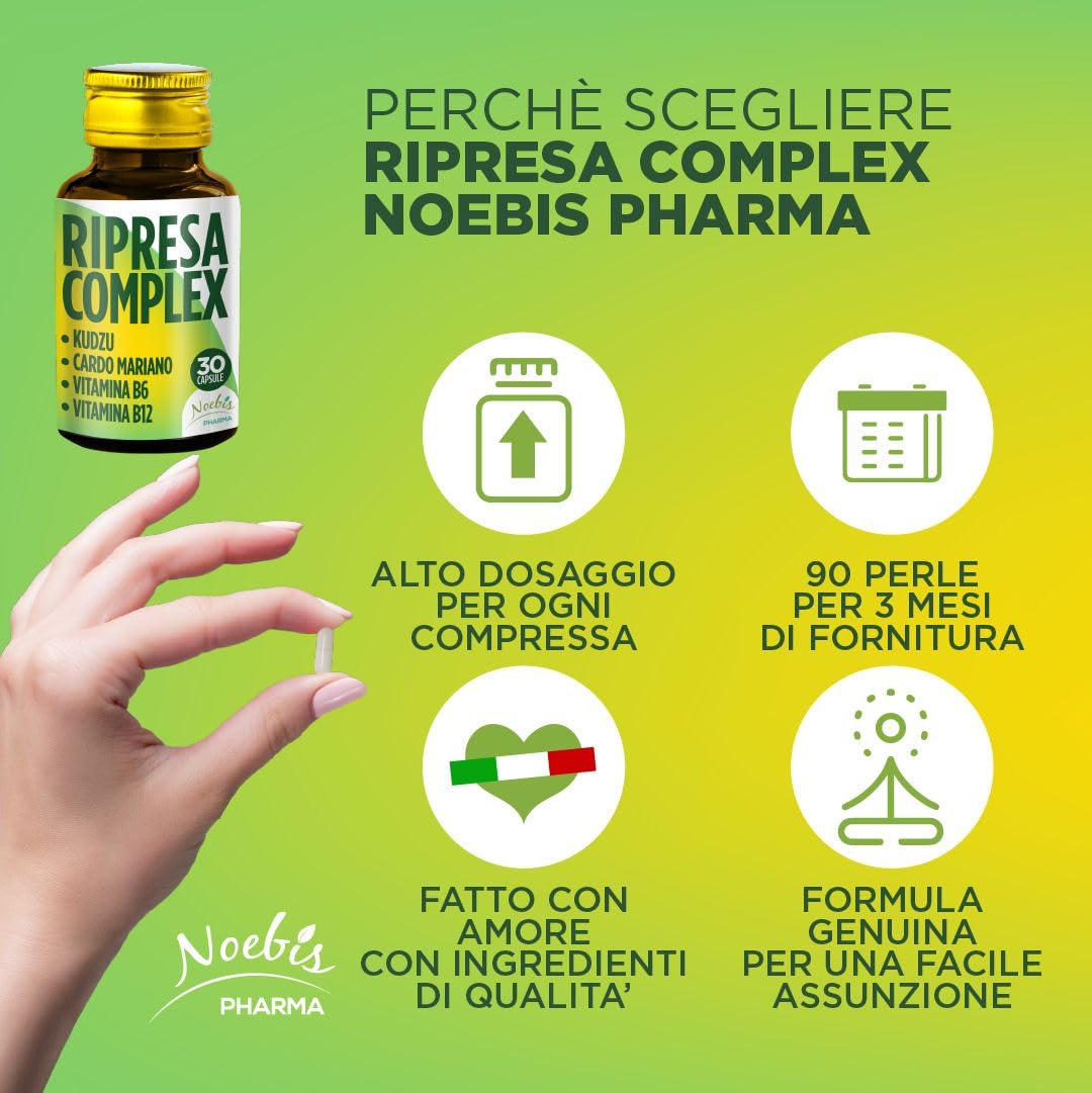 Ripresa Complex Noebis Pharma - Kudzu, Cardo Mariano, Vitamina B6 e B12-30 Capsule - Vitalità e Recupero Quotidiano