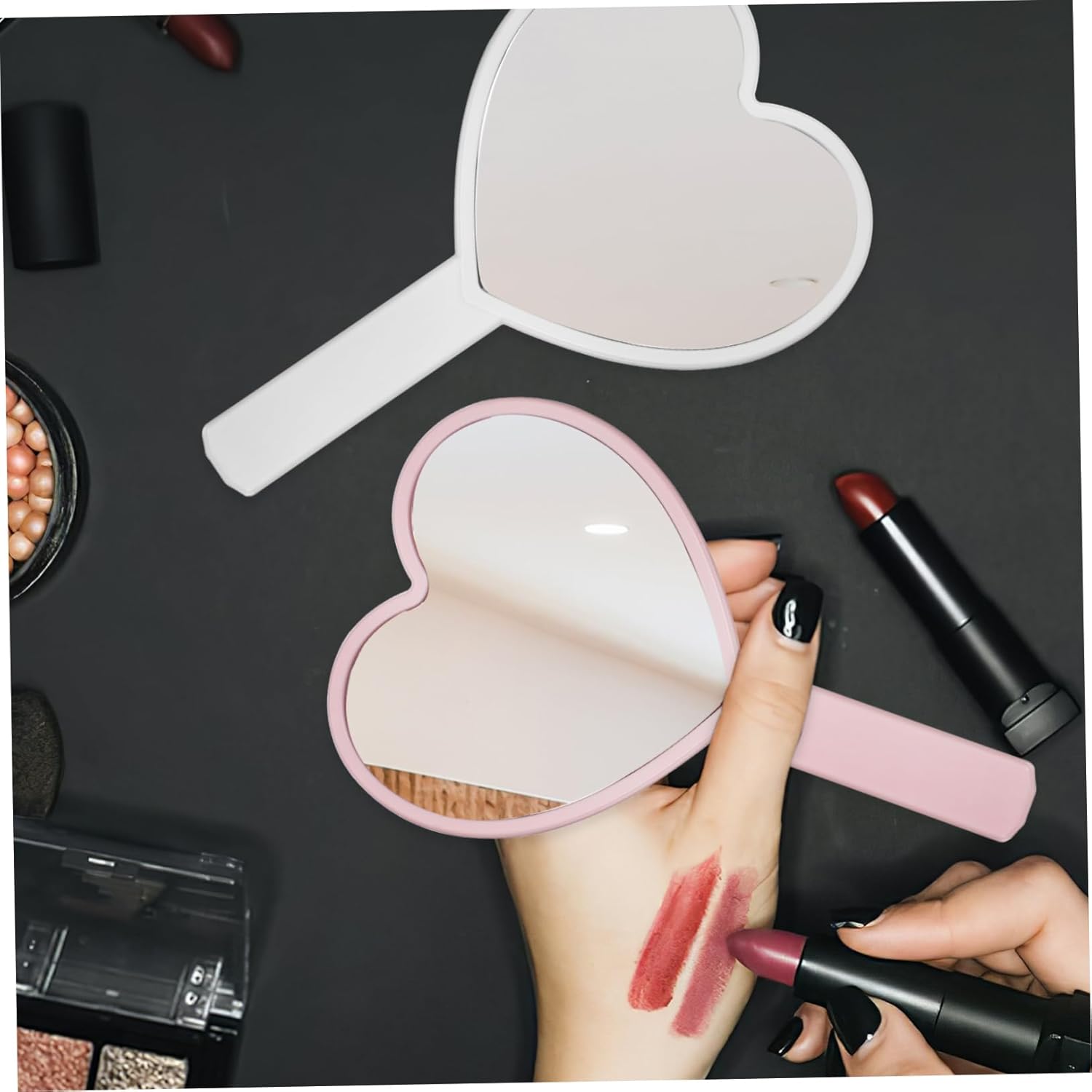 12Pcs Heart Shaped Hand Mirror Portable Compact Makeup Mirror for Women High Definition Reflection Cute Heart Design Colors for Travel and Home Use