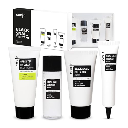 COXIR Kit de iniciación de colágeno de caracol negro l Reparación y reafirmación Complejo Negro-3 arroz negro, frijol, sésamo, mucina de caracol,