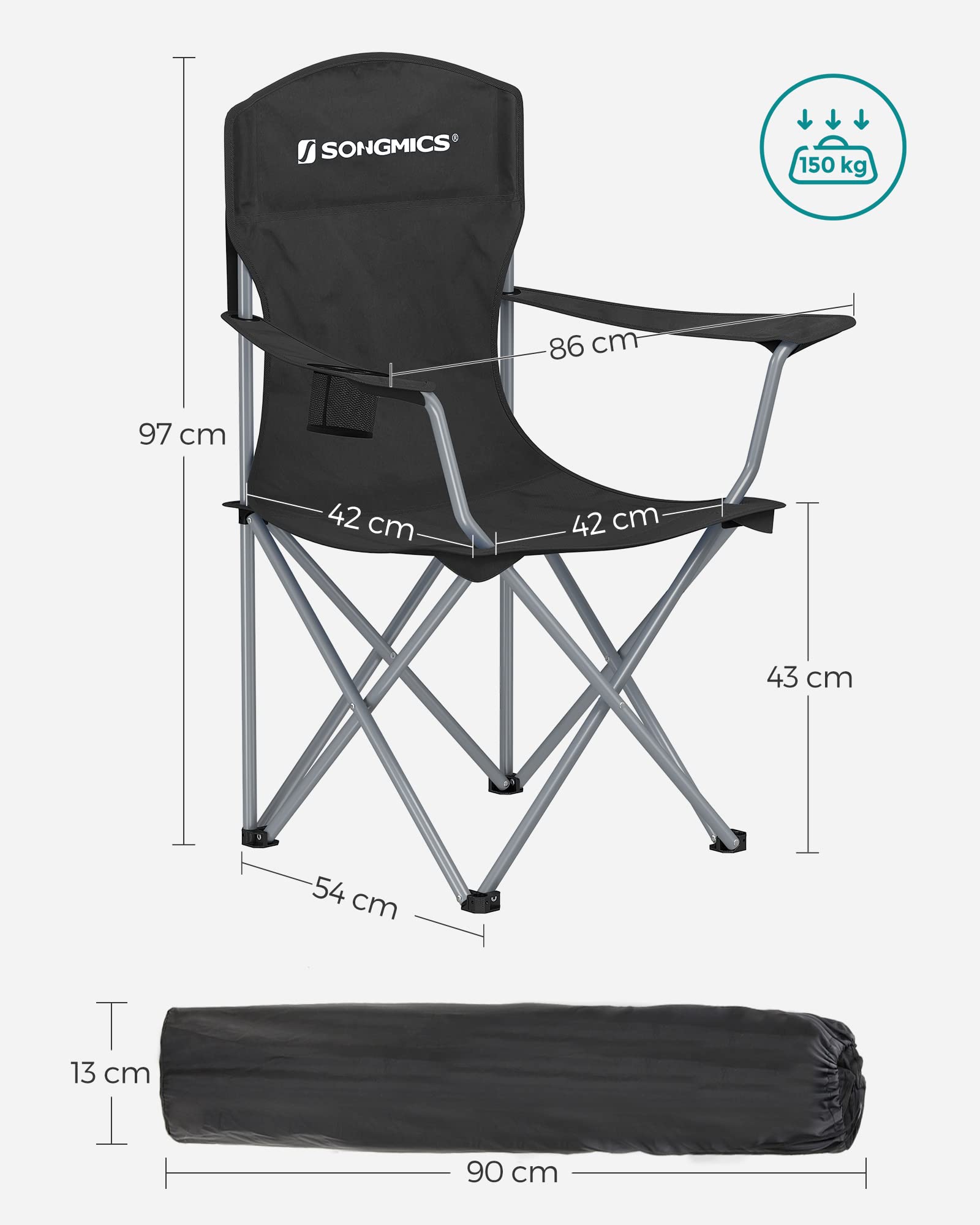 SONGMICS 2er Set Klappstuhl Campingstuhl Bequeme Schwerlaststruktur bis 150kg belastbar mit Getränkehalter Outdoor Stuhl