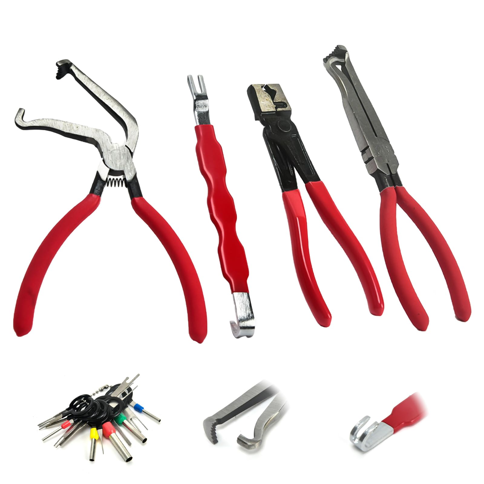 Yallmie 4Pcs Connector Disconnect Pliers Set, Electrical Disconnect Pliers with Anti-Slip Handle Fuel Line Disconnect Tool for Car Truck Maintenance Automotive Connectors & Sensors (Red-02)