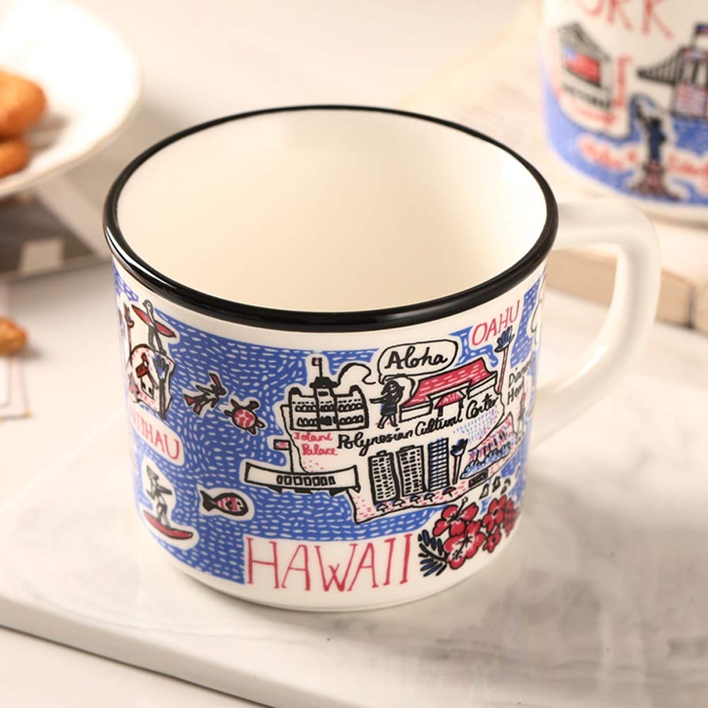 L-entcy 10.9OZ Ceramic Mug London New York Paris Tokyo Barcelona Hawaii Coffee Cup Tea Cup Creative City Theme Graffiti Ceramic Mug Coffee Cup Water Cup 320ML Portable Coffee Cup (Color : Style 1)