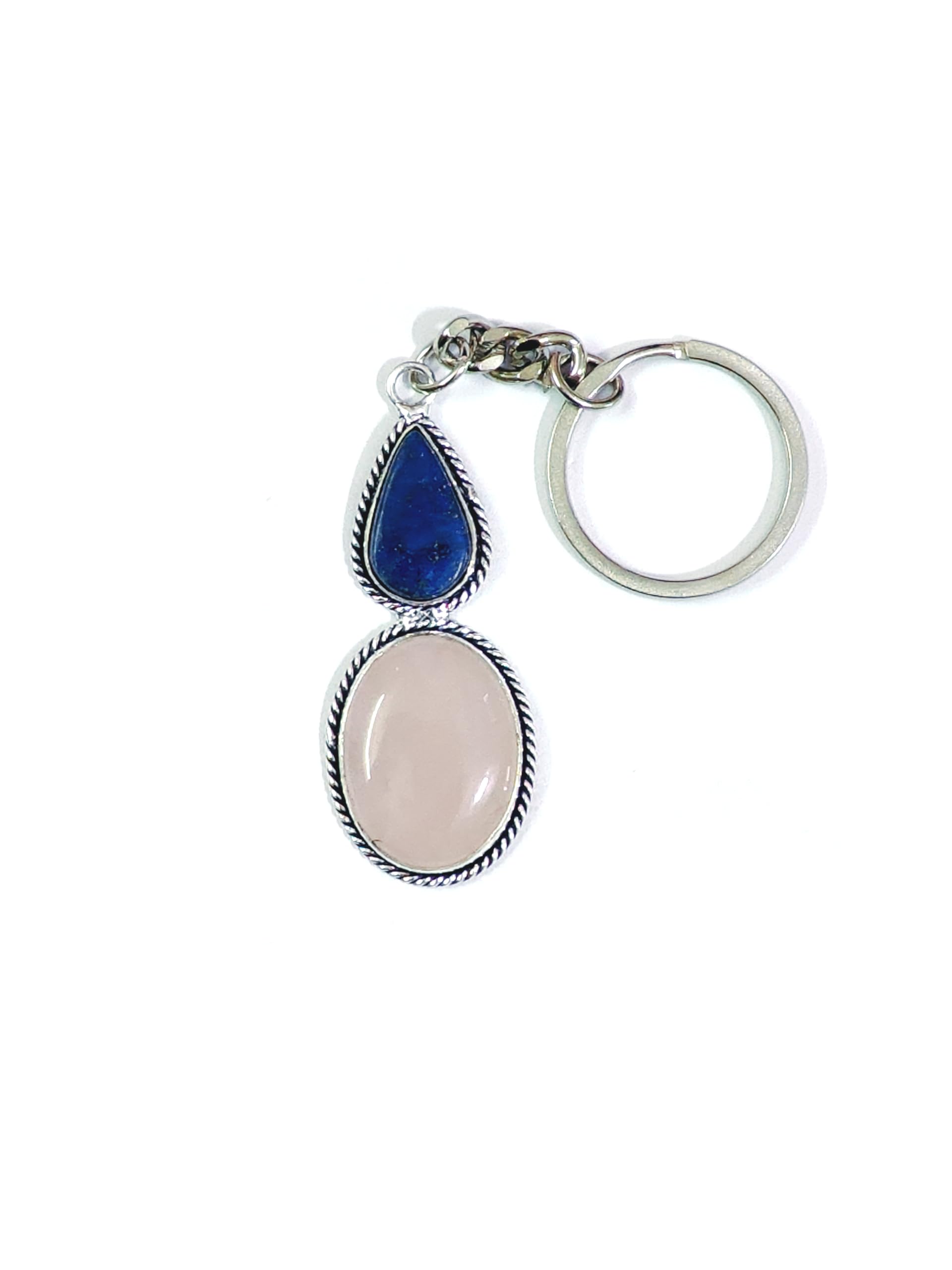 Natural Lapis Lazuli And Rose Quartz Crystals Key Chain Key Ring
