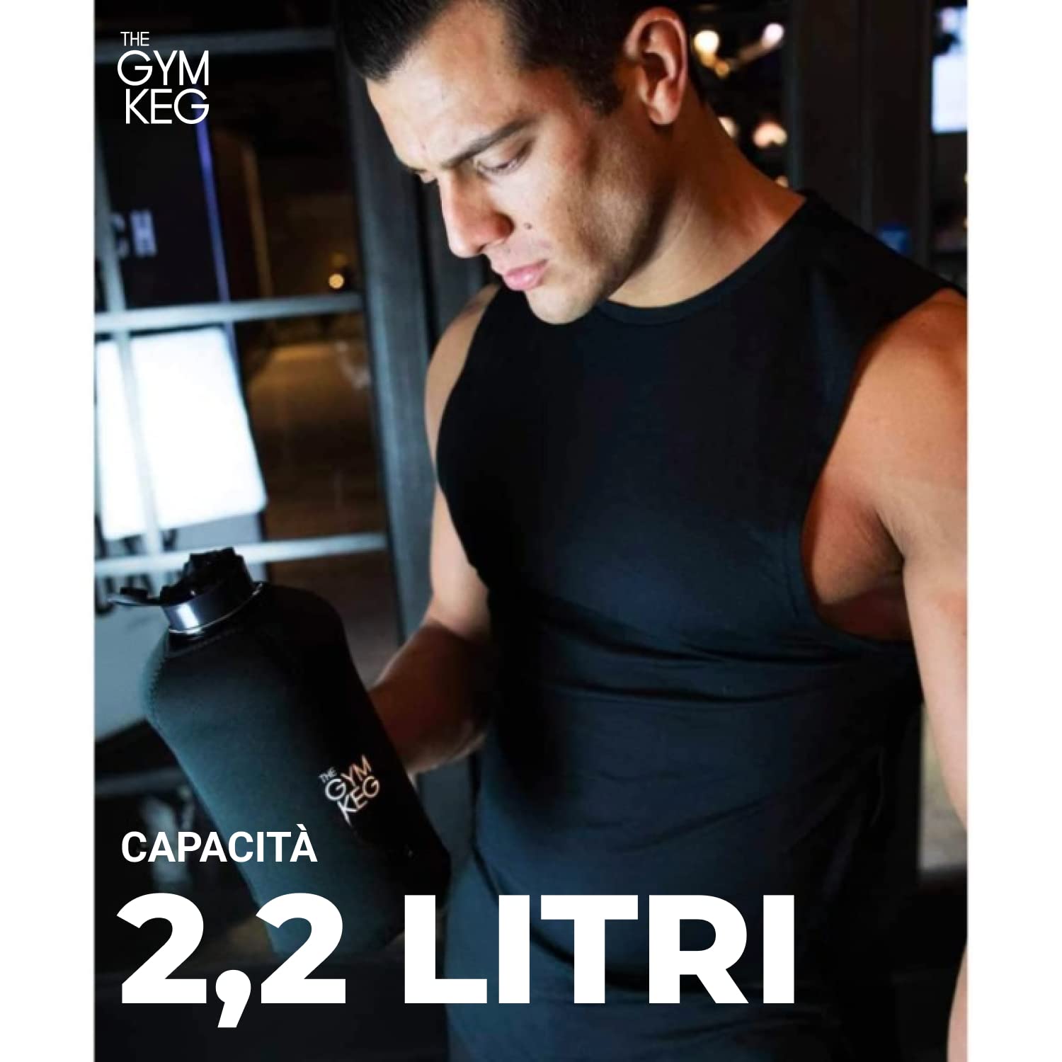 The Gym Keg Borraccia Palestra 2.2L con Custodia e Manico Bottiglia Acqua Borraccia Sportiva Riutilizzabile Fitness Workout Yoga Ecologica Senza BPA