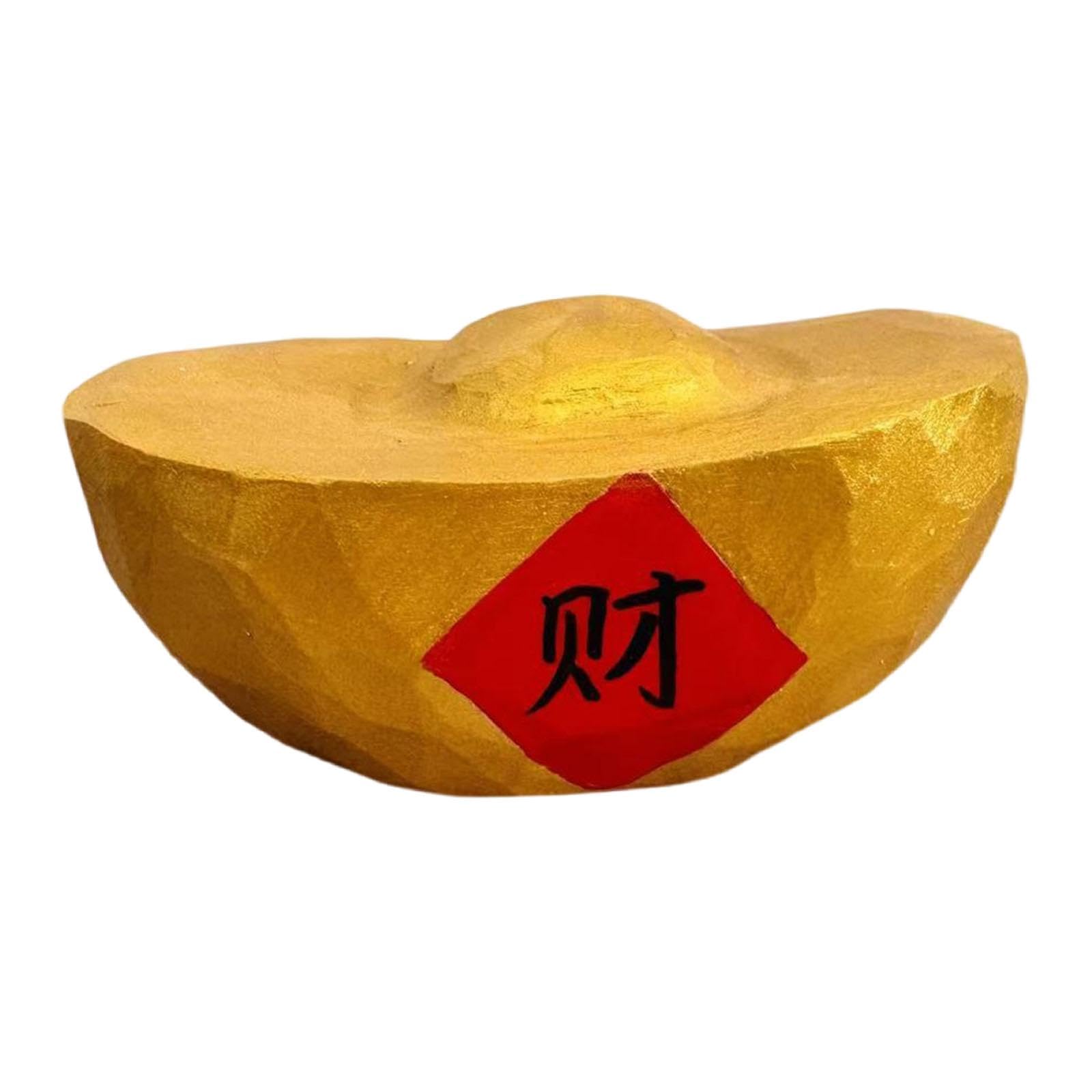 CravoFlow Chinese Gold Ingot Yuan Bao Decoration Feng Shui Figurine Ornament for Tabletop Display Shelf, Wealth Symbol Good Luck Charm- Cai Character