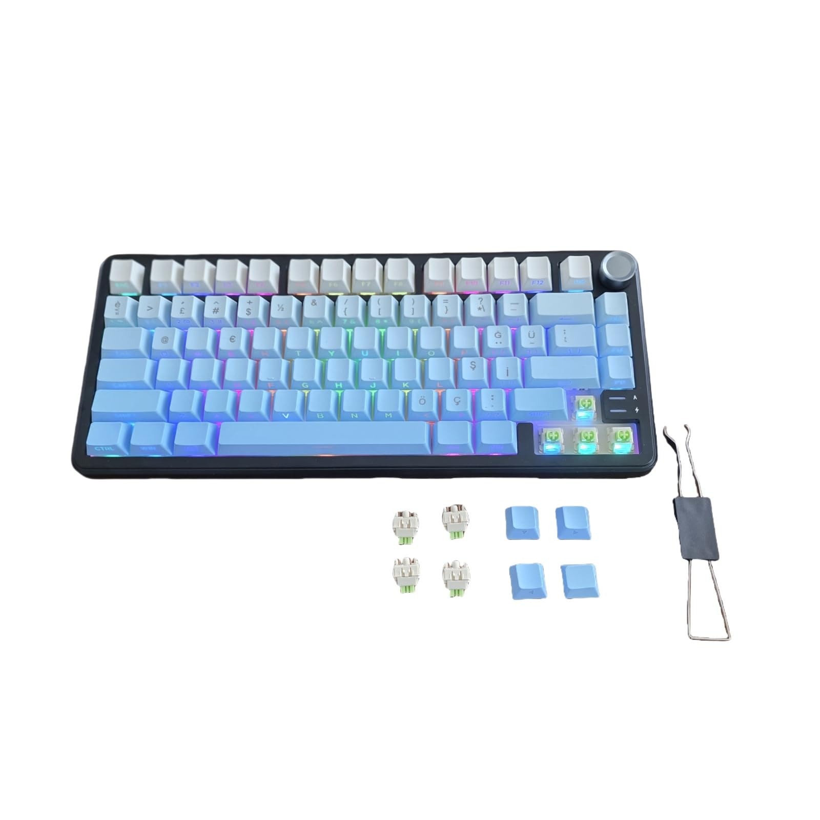 EMEBAY Bezprzewodowa mechaniczna klawiatura do gier, 75 procent 80 klawiszy, podświetlana uszczelka RGB, układ Turcja i UK, 4000 mAh 2,4 G/USB-C/BT, wymienna klawiatura mechaniczna, fajny efekt