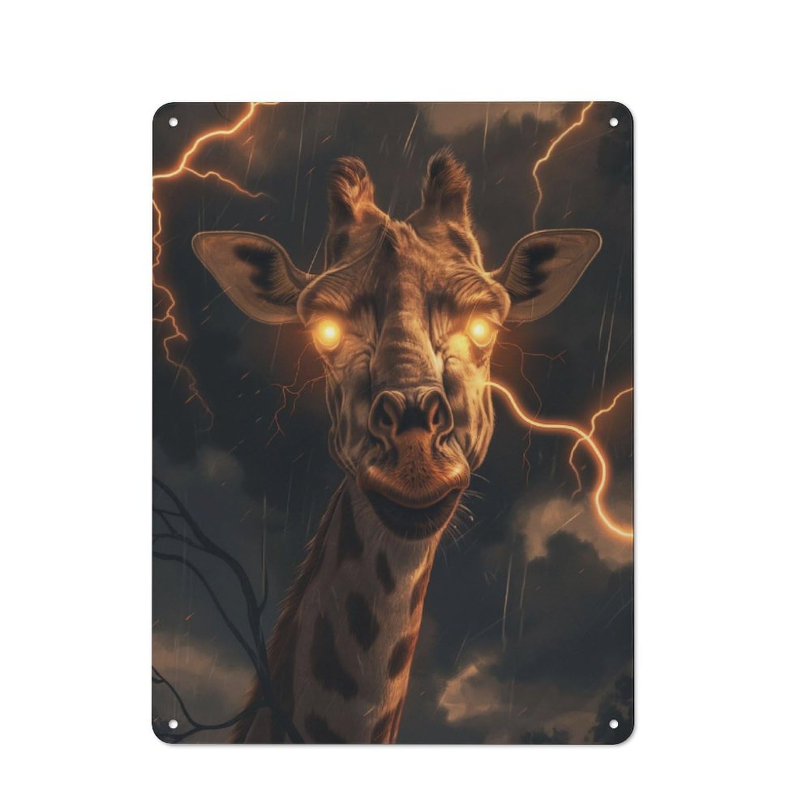 Junmoney Giraffe Lighting Fantasy Distressed Look Decorative Tin Sign 40X30cm, Retro Room Decor For Lounge, Study, Pub Or Wall Gallery