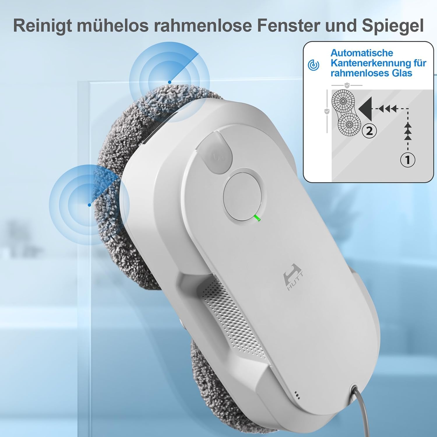 HUTT DDC56 Fensterputzroboter Doppelstrahl mit Ultraschall Sprühfunktion, Elektrischer Fensterputzer Fernbedienung mit Doppelter Wassertank Tank, Fensterkantenerkennung