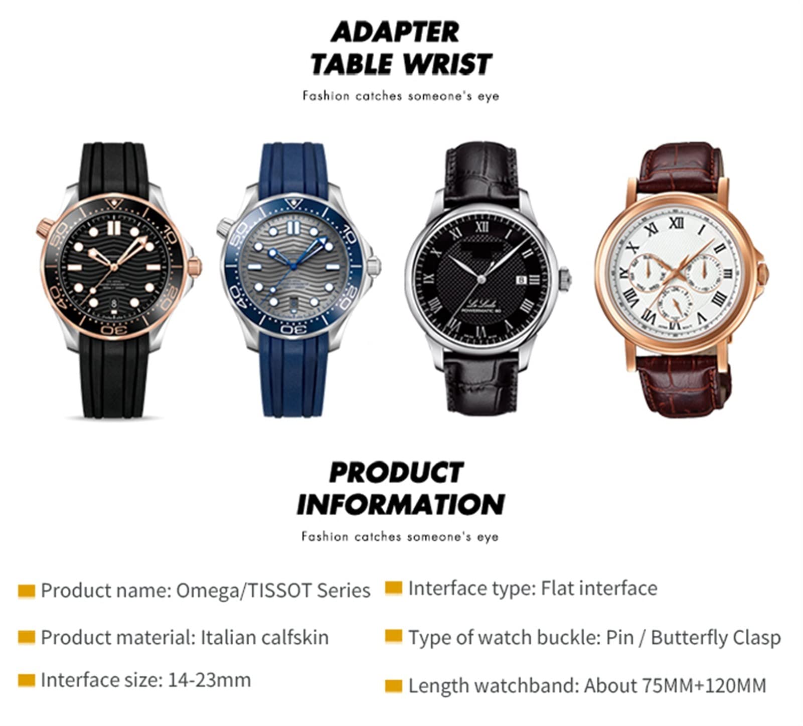 ONECM Bracelet de montre en cuir de vachette 20 mm 22 mm 19 mm 21 mm en acier inoxydable avec boucle papillon, 22mm, Agate