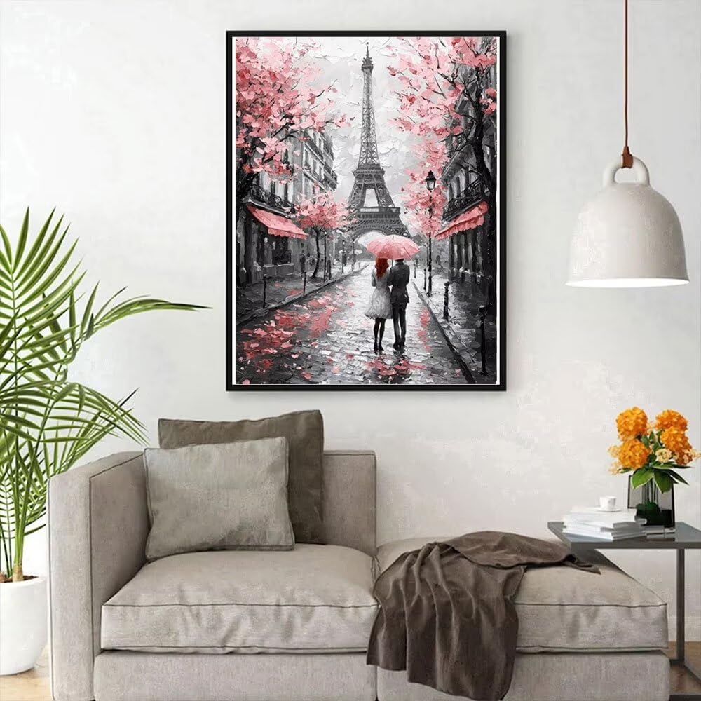 5D Diamant Painting Kits Erwachsene, Regentag Eiffelturm Diamant Painting Bilder für Anfänger Kinder, DIY Mosaikherstellung Stickerei Kreuzstich Home Wand Dekor, Geschenke für Frauen 80x110cm WO3W-838