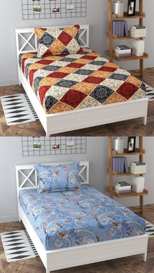 Prime Collection Combo Pack of 2 Single Bedsheets (90x60 inch), 220 TC Soft Cotton-Blend, Wrinkle-Free & Long Lasting with 2 Pillow Covers (16x26 inch) (CS-SB Single)-image-38
