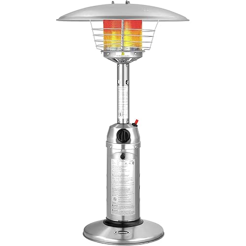 Giantex Outdoor Propane Patio Heater, 11,000 BTU Portable Tabletop Heater w/Weighted Base, Stainless Steel, Adjustable Thermostat, Electric Heater for Backyard, Garden, Commercial Restaurant, Silver
