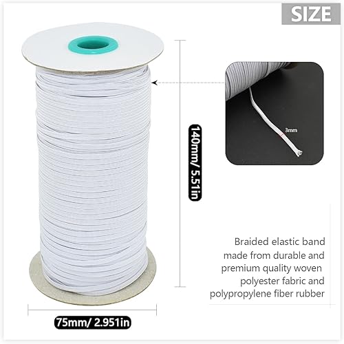 Miniatura 9 de Cuerda elástica trenzada blanca de 14 pulgadas de 0.236in, banda elástica plana, cuerda elástica de punto elástico para costura y manualidades, 130