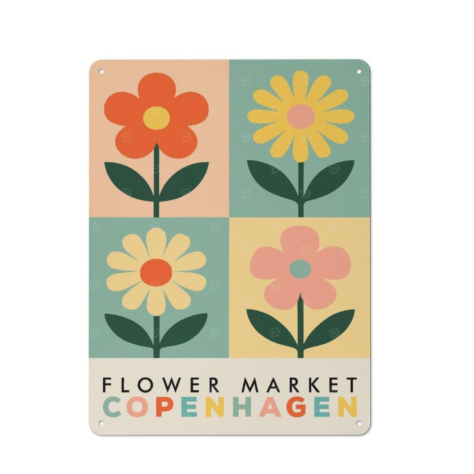 Junmoney Style-21 Flower Market Copenhagen Retro Art Rustic Tin Sign 40X30cm For Studio Or Craft Room, For Kitchen, Dining Room And Home Bar Wall Decor