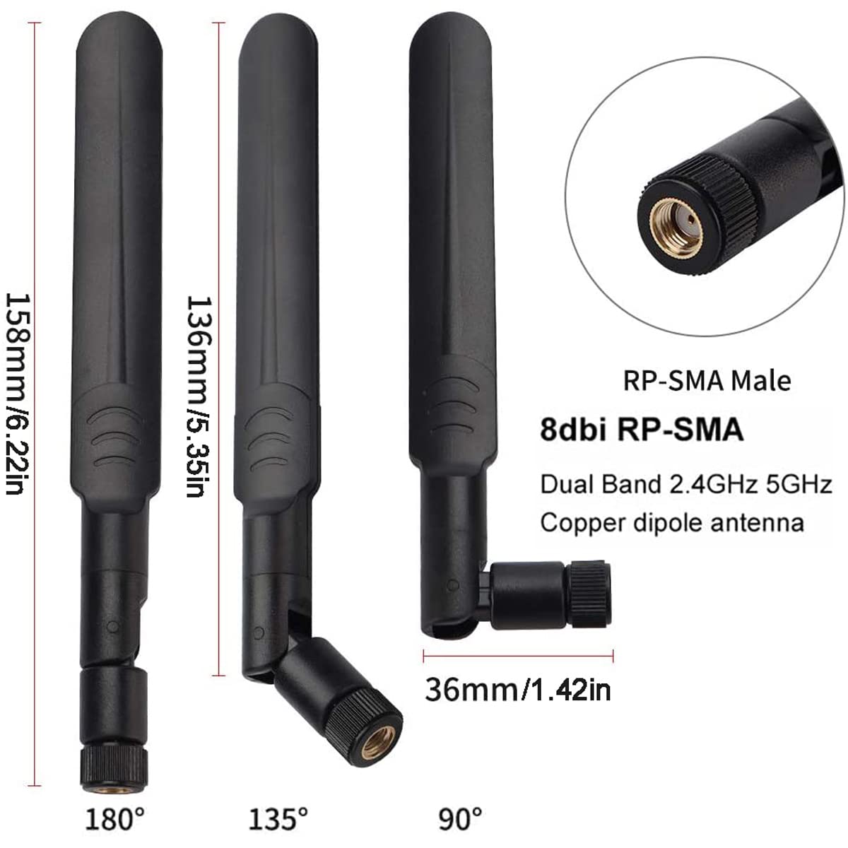 Greluma 2x8dBi 2.4/5/5.8GHz Dual Band WiFi RP-SMA Antenna maschio+2x21CM U.FL/IPEX a RP SMA Cavo Pigtail femmina per Mini PCIe Card Router wireless Ripetitore PC Desktop FPV UAV Drone P-S4 Build