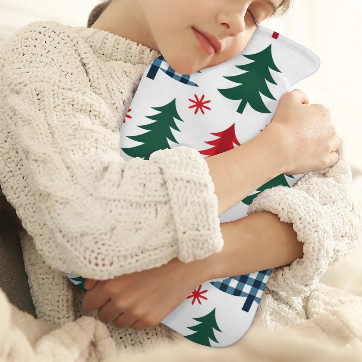 Hot Water Bottle with Soft Cover,2L Abstract Tree Christmas Hot Water Bag for Hot and Cold Compress, Hand Feet Warmer, Rubber Hot or Cold Water Bottle Halloween Christmas Decorations