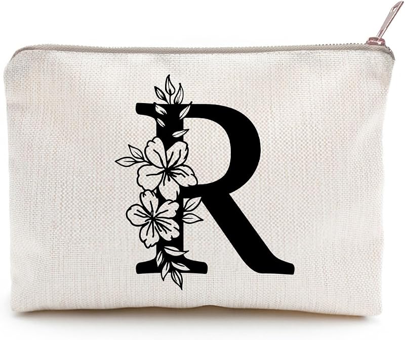Necessaire de maquiagem e higiene LICOBG personalizada com inicial floral, R