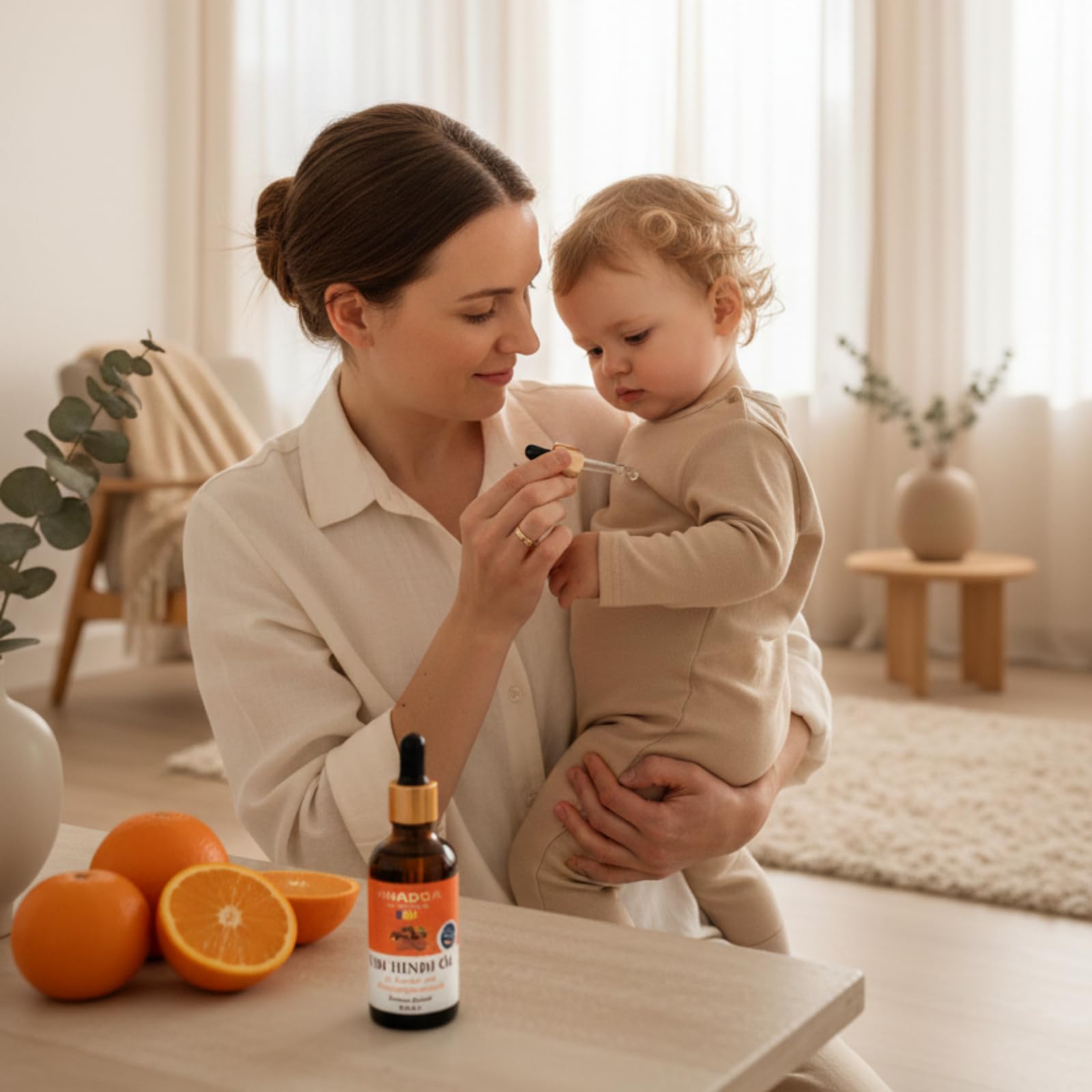 Anadoa Udi Hindi Öl für Kinder mit Orangengeschmack 50 ml | Qust al Hindi & Costusöl (Dolomiaea costus) | Kaltgepresstes Naturöl mit Olivenöl | Für sanfte Kinderpflege & Aromatherapie