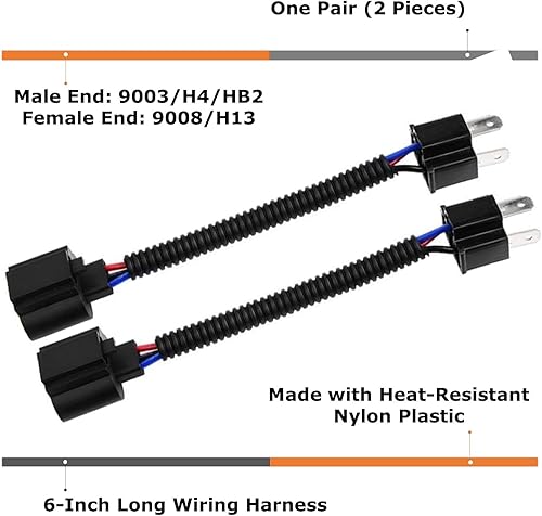 Miniatura 2 de (2) iJDMTOY H4 9003 a H13 9008 - Adaptadores de arnés de cable flexible para faro delantero de retroadaptación de conversión H4/H13.