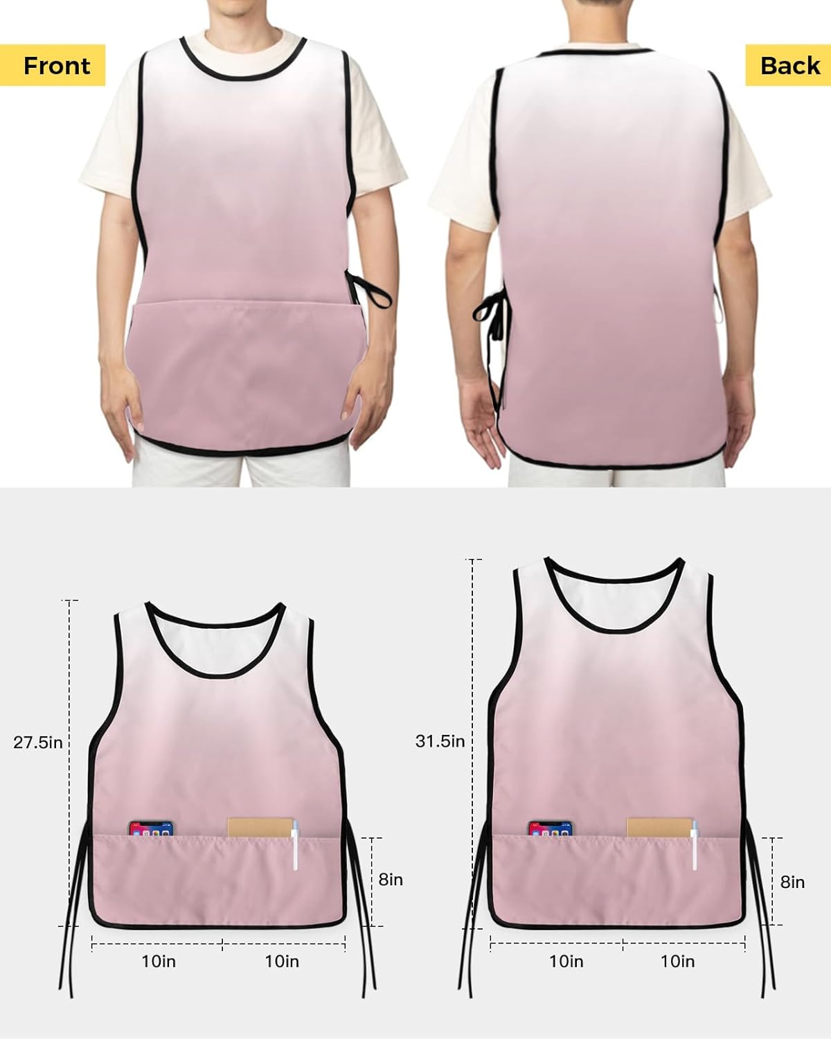 Modern Ombre White Pink Cobbler Aprons with 2 Pockets for Women Men, Abstract Gradient Art