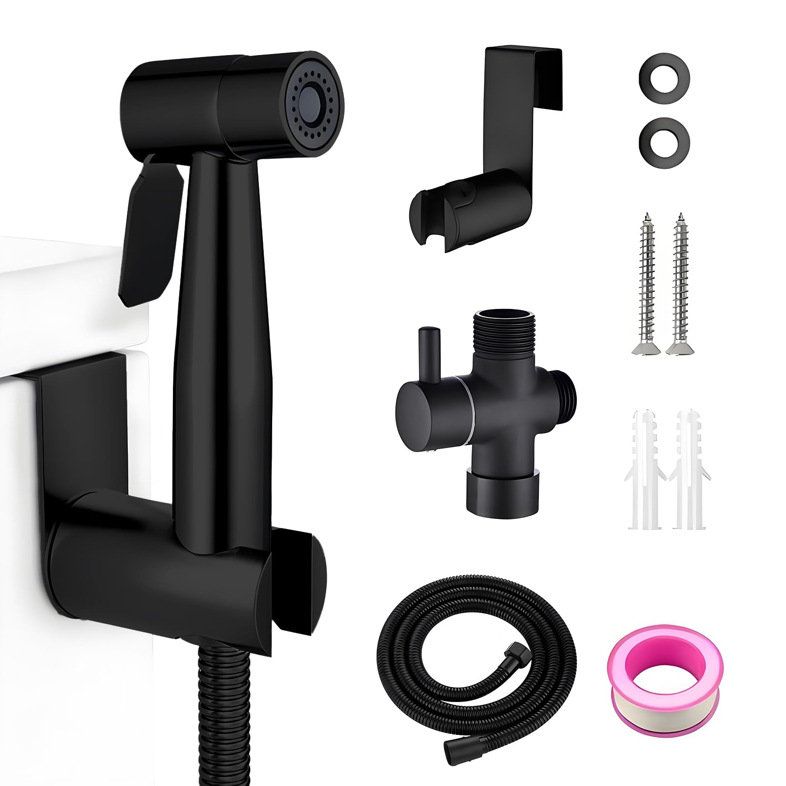 Handheld Toilet Bidet Sprayer Kit, Stainless Steel Toilet Water Spray Bidet Attachment with Hose, Bathroom Shattaf Cloth Diaper Sprayer Set for Personal Hygiene, Feminine Hygiene, Pet Shower