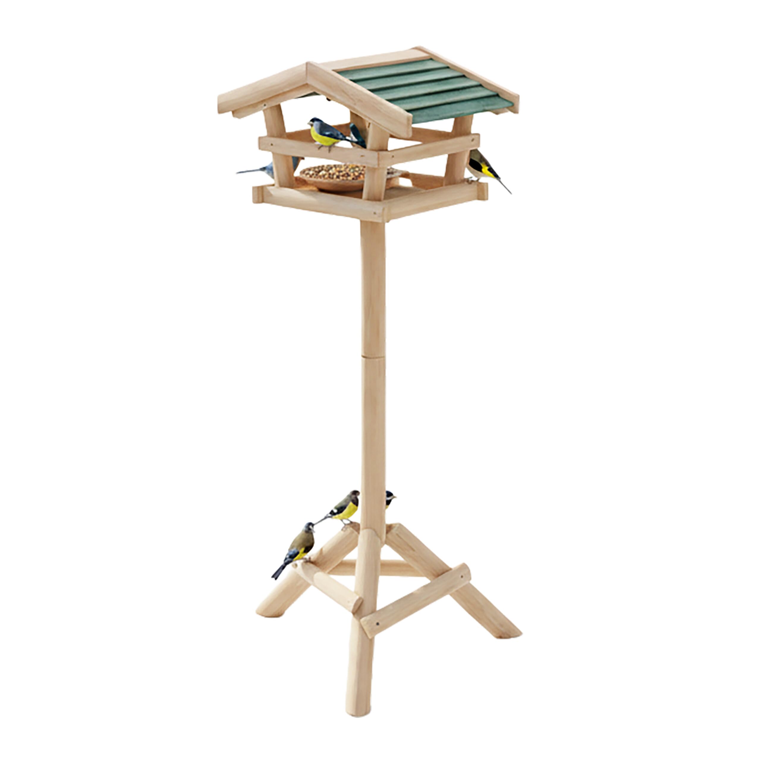 Relaxdays Cabane à oiseaux avec pied Support Décoration de jardin Mangeoire en bois Déco H x l x P: 100 x 37 x 43 cm, avec toit vert, 43x37x100 cm