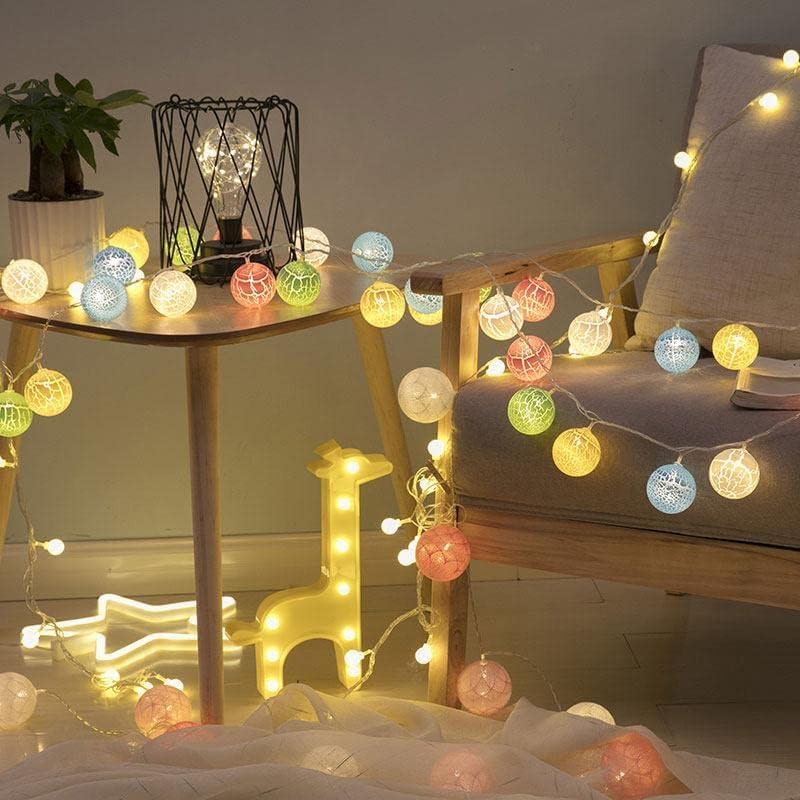Image of Xenith 14 LED Crackle Ball Shape Pastel Fairy String Lights for Baby Kids Room Diwali Christmas Festival Birthday Wedding Party Indoor Outdoor Garden Decoration (Multicolor, 3.5 Meter)