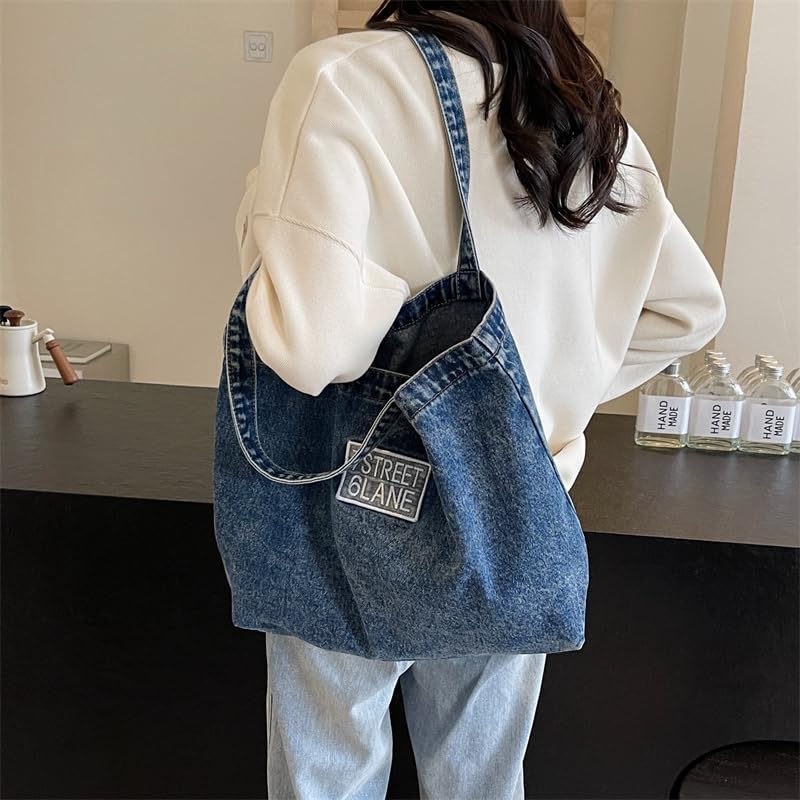 Bolso tote grande de denim para mujer, bolso de hombro con gran capacidad, ideal para verano y playa miniatura 2