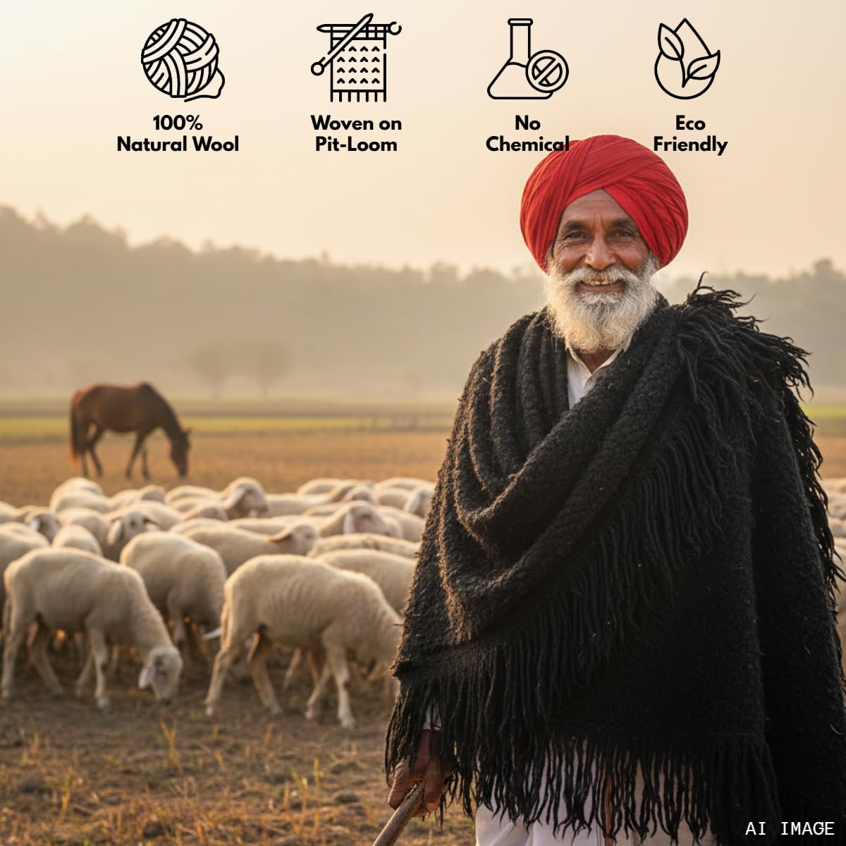 AhilyaStore - Original Handmade Black Kambal/Ghongadi(Jawal) - 100% Sheep Wool - Light Weight Kambali/kambli Sheep Wool Blanket 1