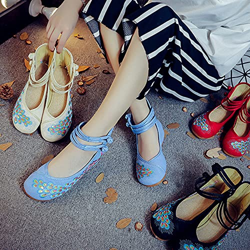 Bininbox Womens Chinese Traditional Embroidery Flats Cheongsam Walking Mary Jane Shoes Handmade Flower Embroidered Shoes(9 B(M) Us,Black) #TOP6