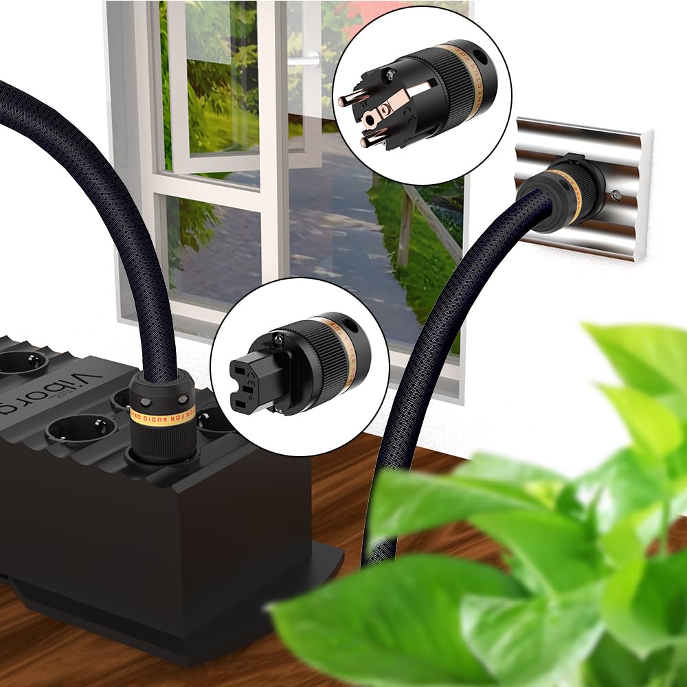 Tertullus VE501R + VF501R - Enchufe de cobre chapado en rodio (conector Schuko de alta gama, para cable de alimentación HiFi DIY)