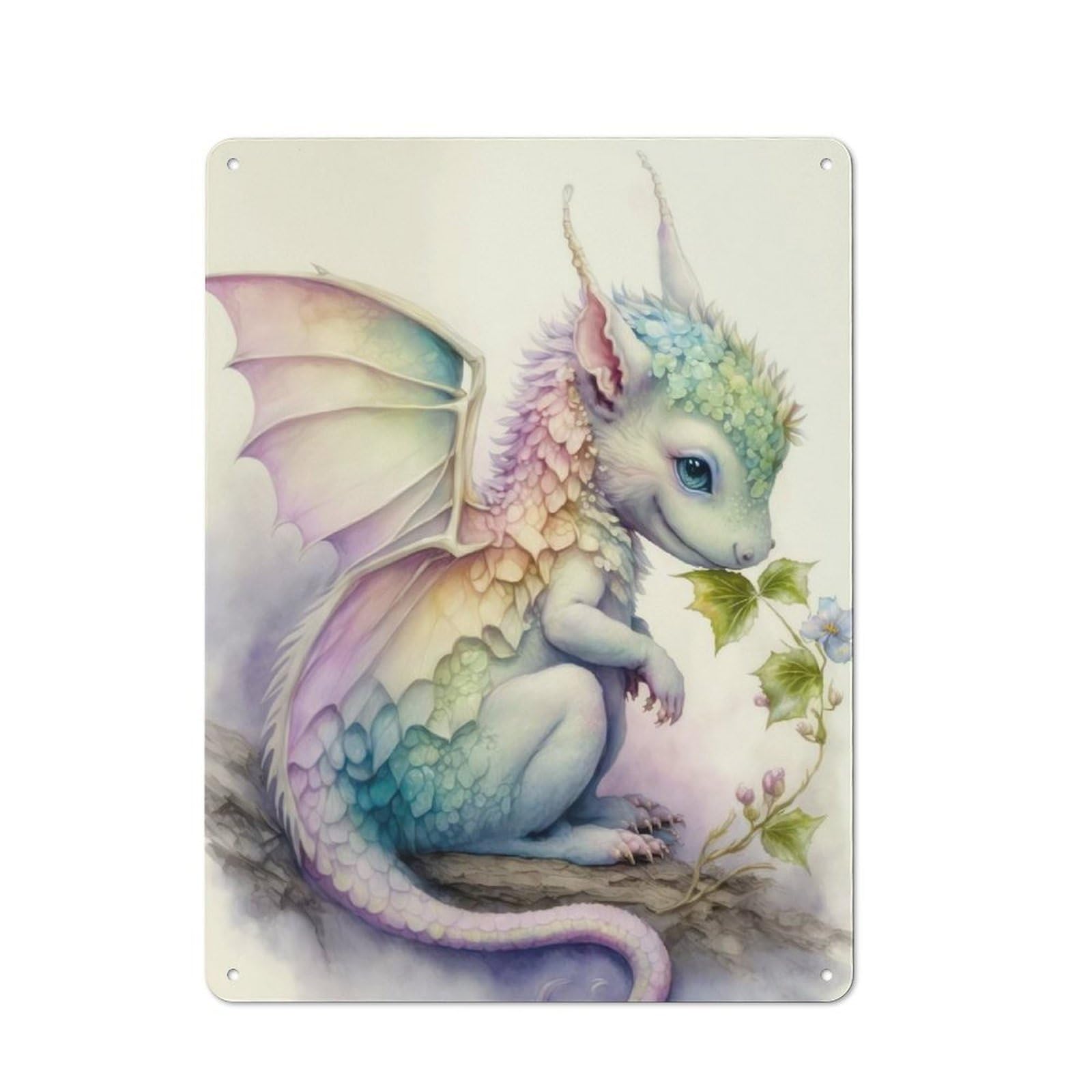 Tin Sign with Adorable Little Dragon Design 40x30cm, Creative Creative Space Decor for Home Office, Reading Corner Or Bedroom