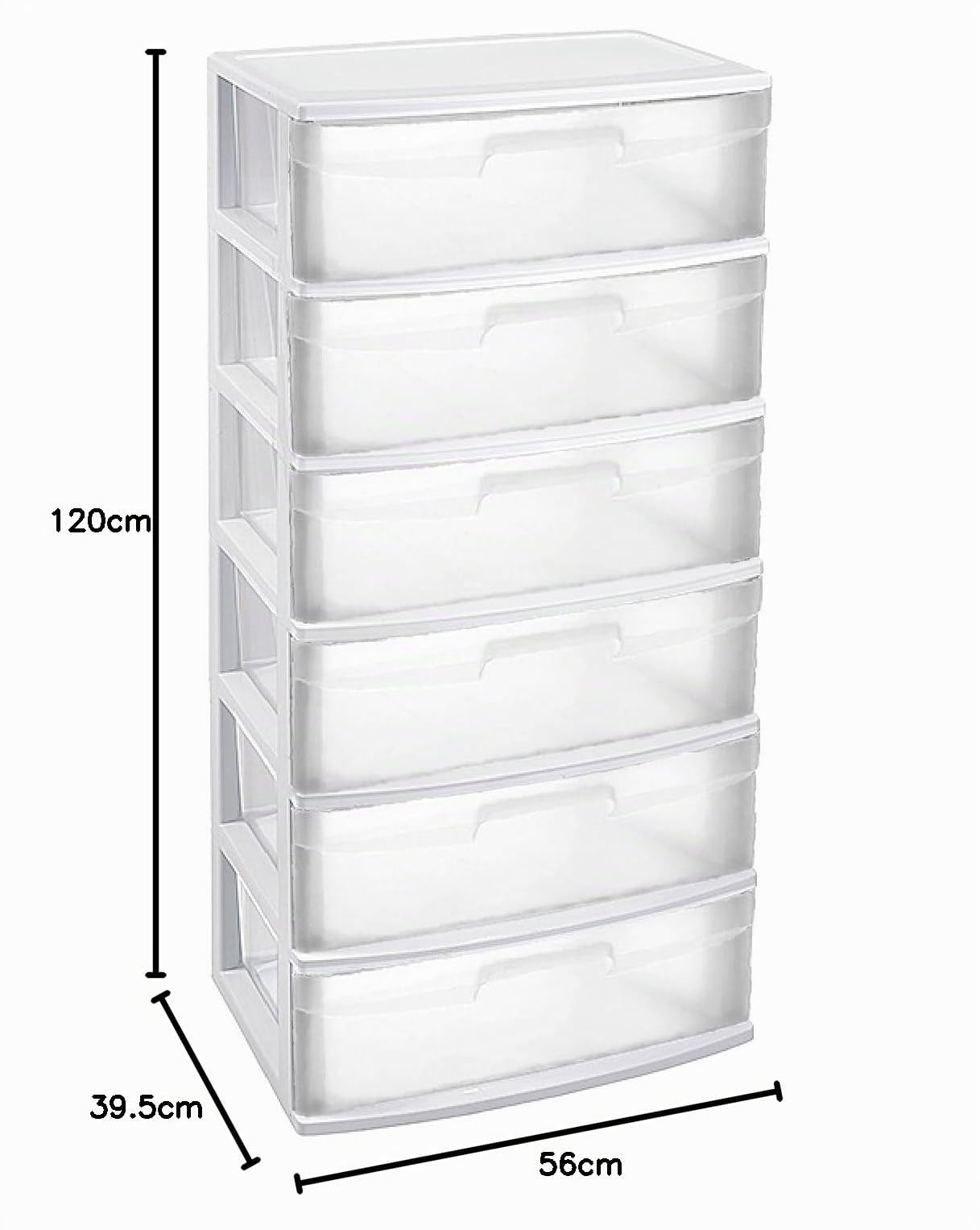 Acan Tradineur - Cajonera de organización “Nilo” - Ideal para el hogar o el trabajo - Fabricación en plástico - 6 Cajones Translucido - 119,5 x 56 x 40 cm - Color Blanco