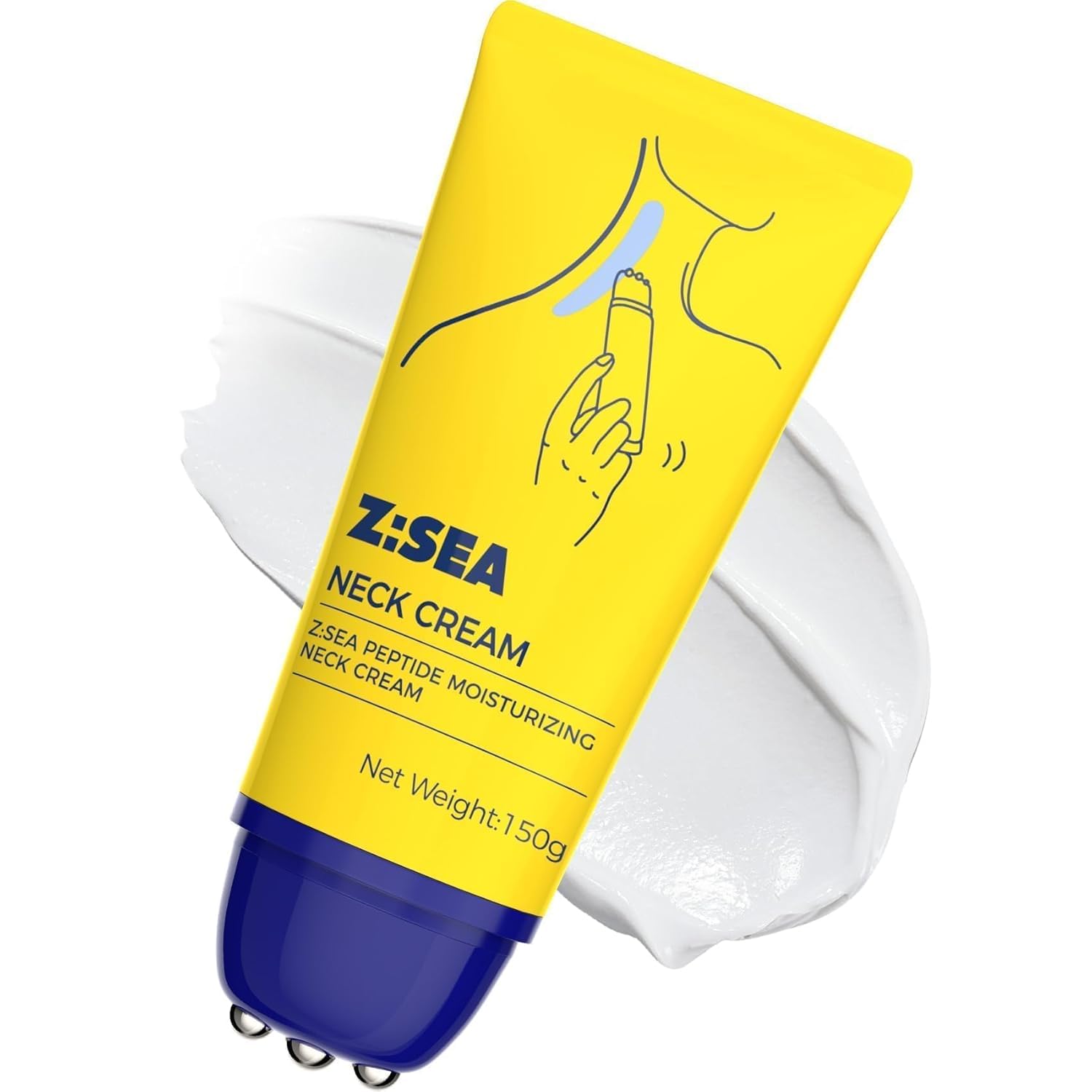 Z:SEA Neck Firming Cream with Roller - 5.29 Fl Oz Anti-Aging Neck & Chest Cream with Peptide, Collagen, Hyaluronic Acid, Vitamin B5, Ceramide, Moisturizing, Smooths Wrinkles & Fine Lines