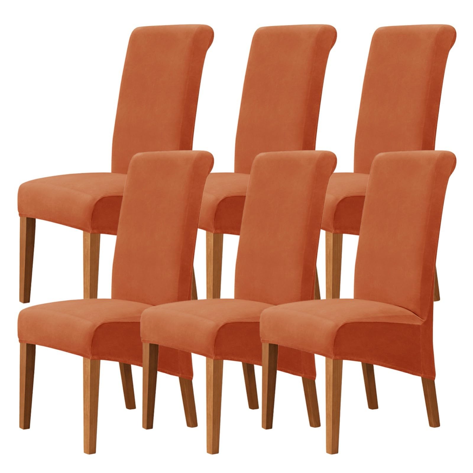 Stuhlhussen für Esszimmerstühle 2/4/6er-Set,Dehnbare Samt Esszimmerstühle Bezug mit Hoher Rückenlehne,Stuhlhussen für Küche und Wohnzimmer(Brown,6Pcs)