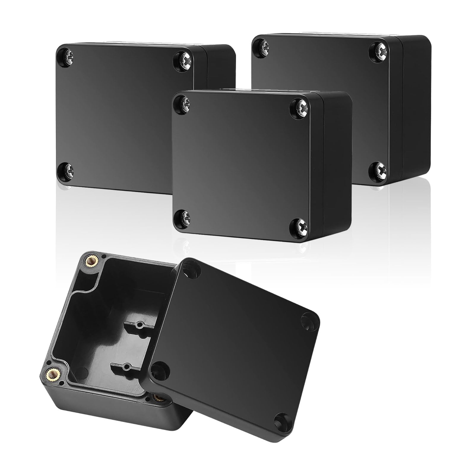 VVHFXD Pack of 4 Waterproof IP66 ABS Black Junction Box, 63 × 58 × 35 mm, Electrical Accessories Housing, Electronic Project Box
