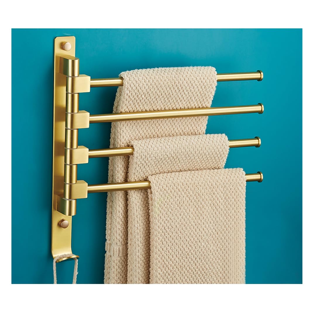 LMYSXAOZ Modern Gold Swivel Towel Rack - Vintage Style Swing Out Bar Space Saving Swinging for Bathroom Polished Chrome Heavy-Duty Wall Mounted Hold gold-4bar